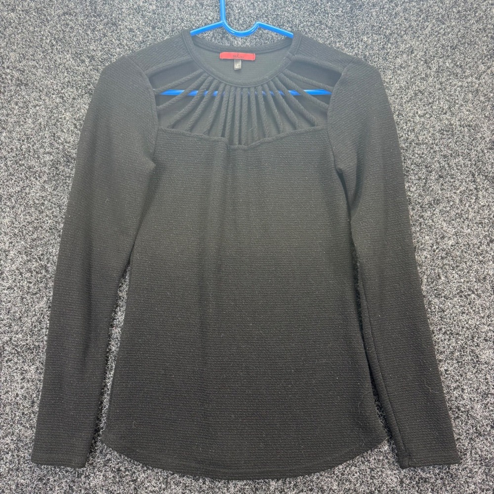 Red 23 Black Textured Knit Cage Cutout Neck Long Sleeve Top Small